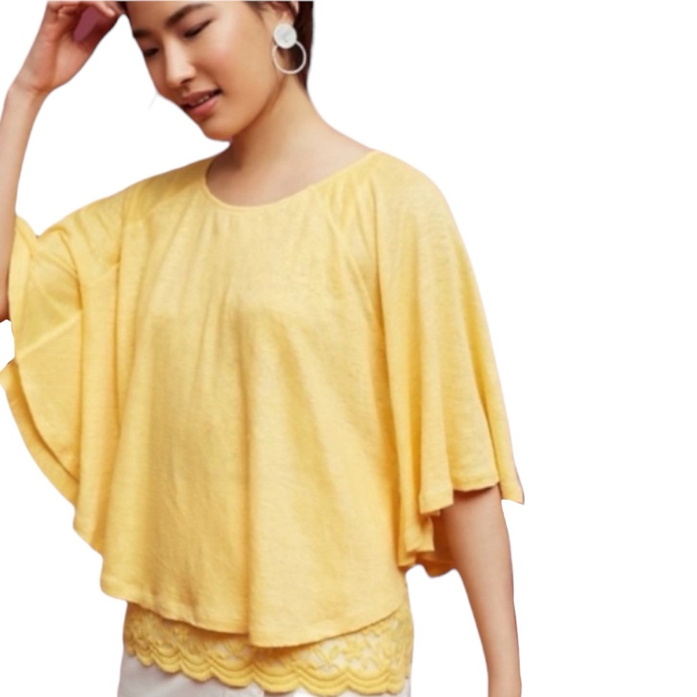Anthropologie Akemi + Kin Lace & Linen Cape Top - Yellow - size women's small S